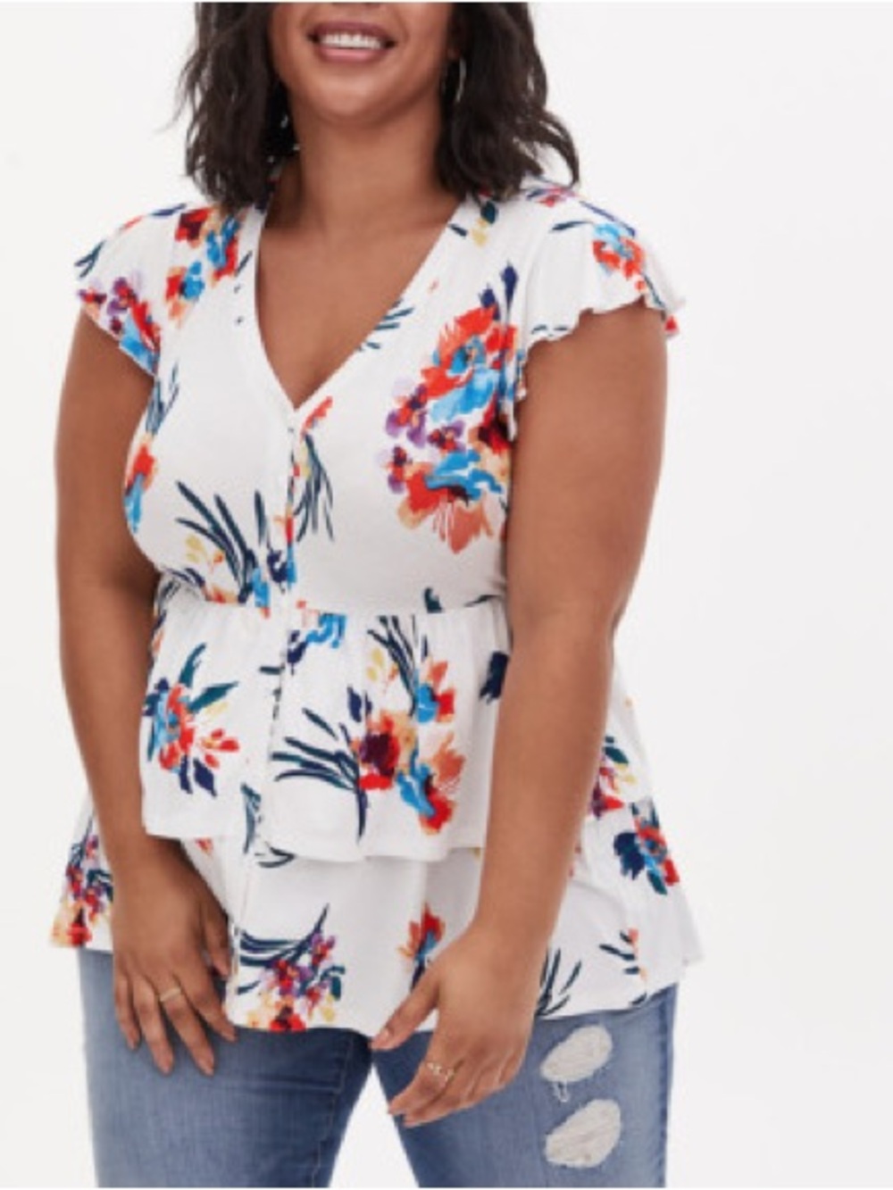 Torrid Super Soft Floral Babydoll Tunic Top 2X 18-20 Button Front Pockets